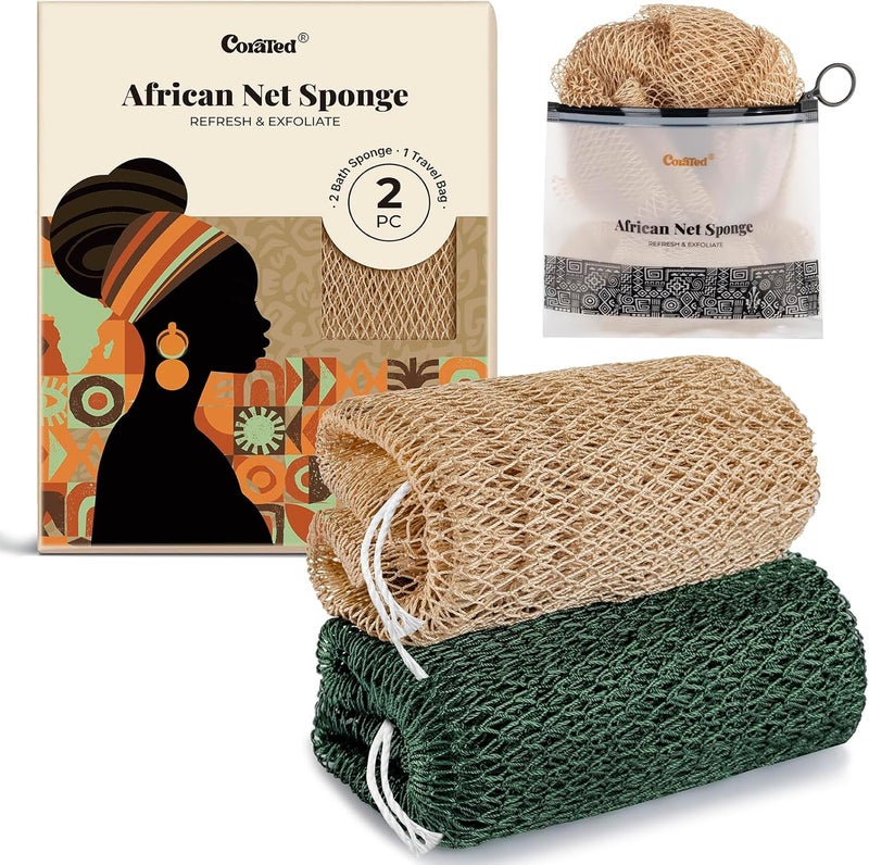 CORATED African Net Sponge Authentic, Shower Loofah Exfoliating Bath Net Sponge with Knots, Body Scrubber for Women and Men Daily Use Body Care, Travel Portable Bath Accessories for Bathroom - Image 1